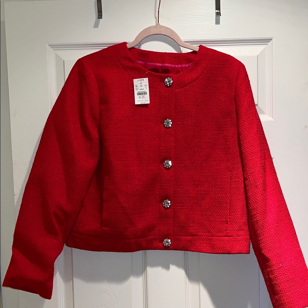 J. Crew Lady Jacket Red Blazer with Jewel Button Accents